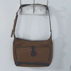 AMERIBAG BROWN NYLON ORGANIZER SHOULDER BAG HANDBAG PURSE